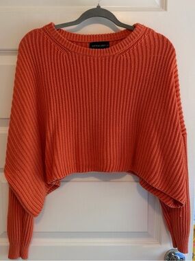 Cotton Candy Ribbed Cropped Crew Sweater in Orange
